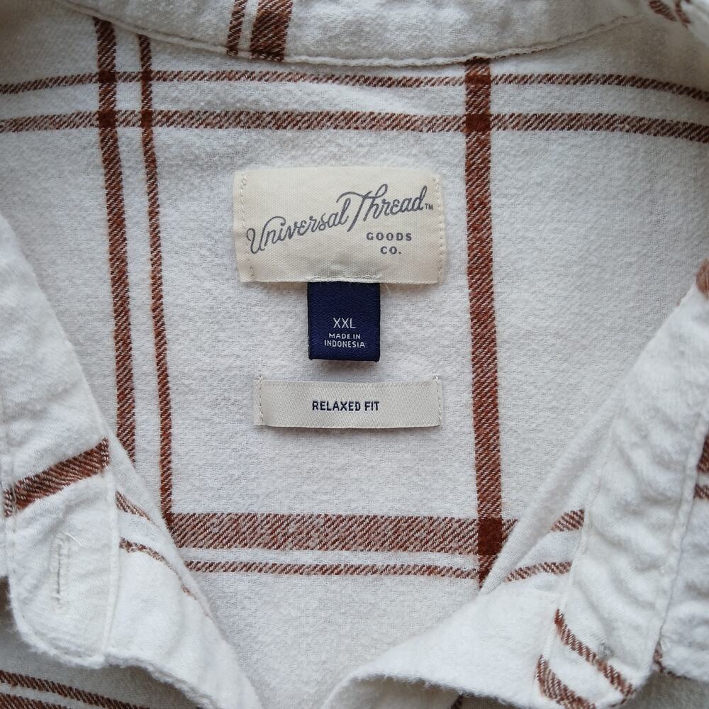 Universal Thread Cream & Brown Plaid Flannel Button-up Shirt XXL relaxed fit - Picture 7 of 14